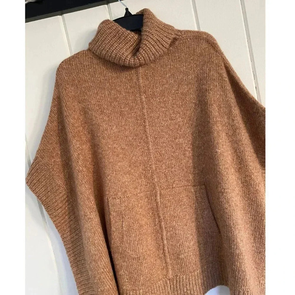 J.Crew, Merino Wool and Alpaca, Relaxed Turtleneck Poncho, Heather Desert, Tan - Picture 4 of 11